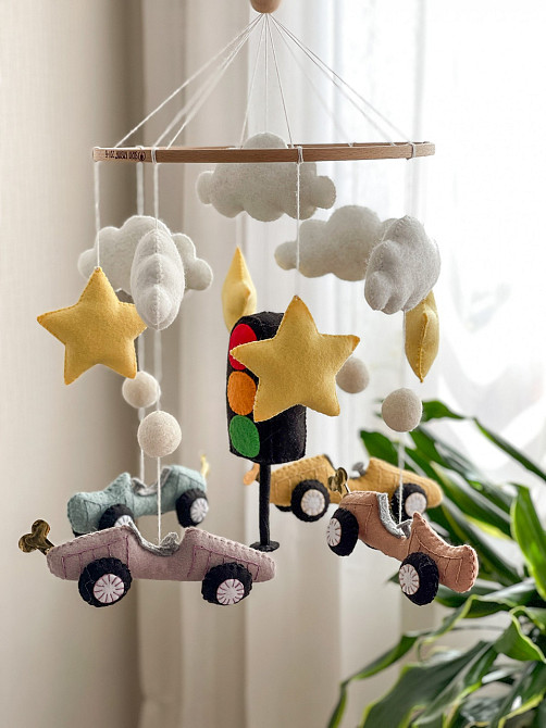 Дитячий мобіль на ліжечко для немовлят WooolyWool «Машинки» Київ - фото 9