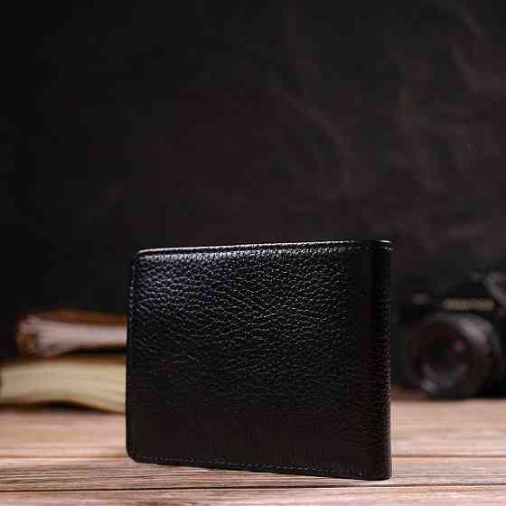 Оригінальний компактний гаманець із вкладишем для посвідчення для чоловіків із натуральної шкіри флотар Чорний (CANPELLINI) Київ