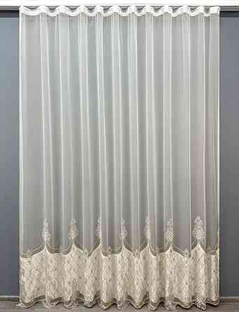 Тюль VR-Textil 1813т Бамбук с вышивкой и бархатом Айвори с бежевым 300х270 см (40-112) Киев