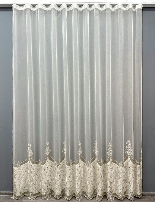 Тюль VR-Textil 1813т Бамбук с вышивкой и бархатом Айвори с бежевым 300х270 см (40-112) Киев - изображение 2