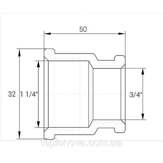 Муфта редукционная никелированная 1 1/4″ВР х 3/4″ВР штампованная восьмигранная А0334А(нк) VA Черновцы