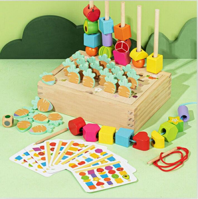 Логічна гра дерев'яна сортер фігури шнурування кілочки 10 карт (C 73329) Чернігів - фото 1