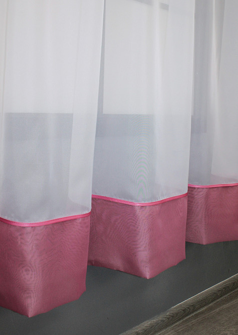 Гардина арка на кухню VR-Textil № 110к белый с малиновым 270х170 см (52-0882) Киев - изображение 5