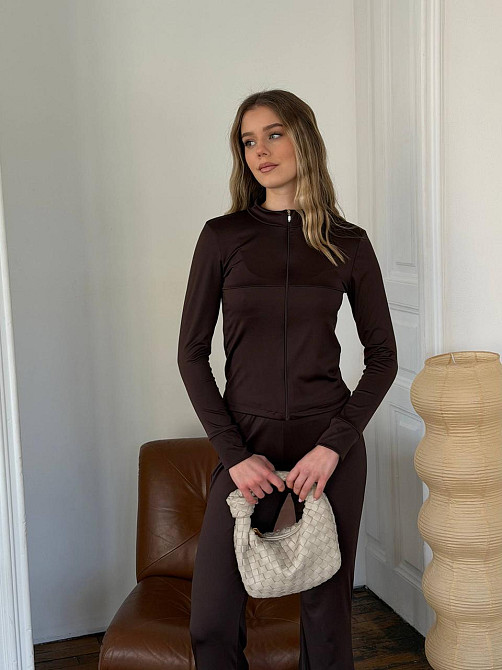 Жіночий повсякденний костюм-трійка: кофта топ і штани з мікродайвінгу Шоколадний, 42/46 Одеса - фото 3