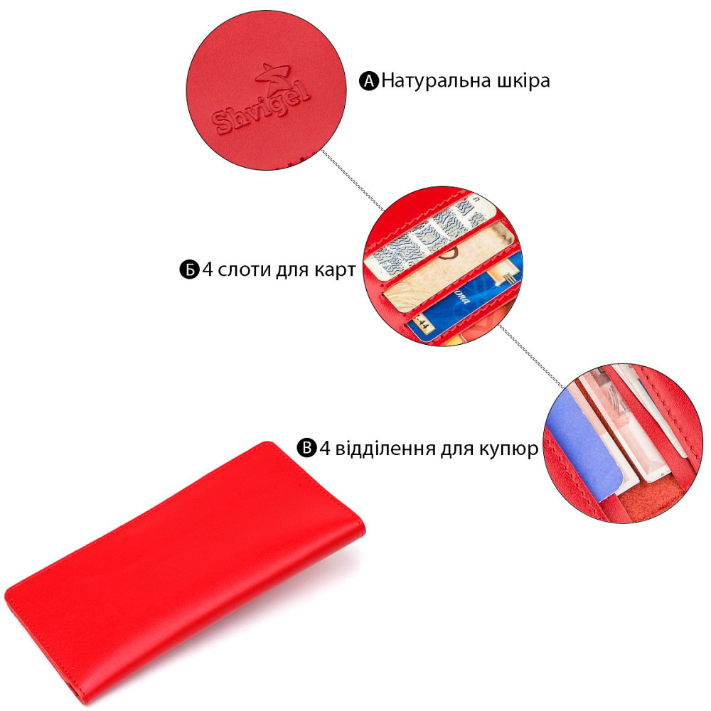 Вертикальне портмоне SHVIGEL 13990 Червоне Київ - фото 4