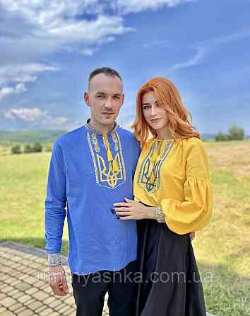 Жіноча лляна вишиванка з гербом "Тризубець" Кривий Ріг