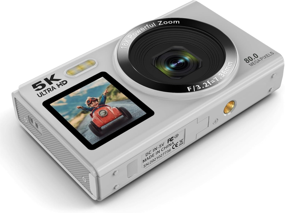 Цифрова камера 5K 80 МП Wi-Fi з подвійним екраном, EIS, 18x Zoom, 2 акумулятори + карта 64 ГБ, біла Київ - фото 7