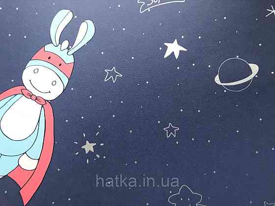 Шпалери флізелінові Decoprint Sweet Dreams дитячі зірки планети тварини сріблом на темно синьому 0,53x10,05 м Київ