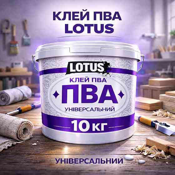 Клей ПВА універсальний LOTUS 10 кг — суперміцний будівельний клей для шпалер, дерева та цементних розчинів Харків