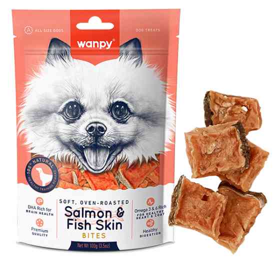 Wanpy Soft Salmon & Fish Skin Bites ВАНПІ М’ЯКІ ШМАТОЧКИ ЛОСОСЯ ласощі для собак Київ