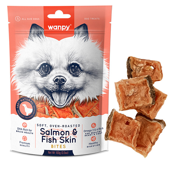 Wanpy Soft Salmon & Fish Skin Bites ВАНПІ М’ЯКІ ШМАТОЧКИ ЛОСОСЯ ласощі для собак Київ - фото 1