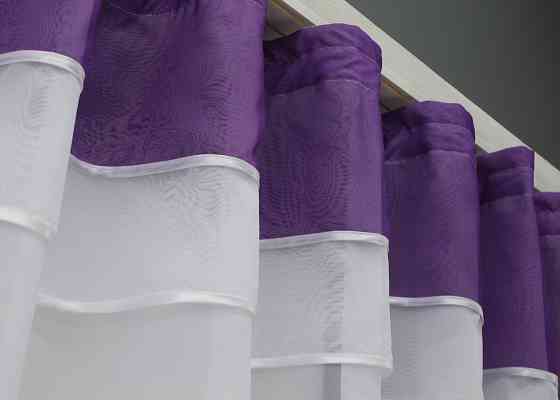 Кухонная гардина VR-Textil № 036к арка белый с фиолетовым 280х170 см (52-0853) Киев