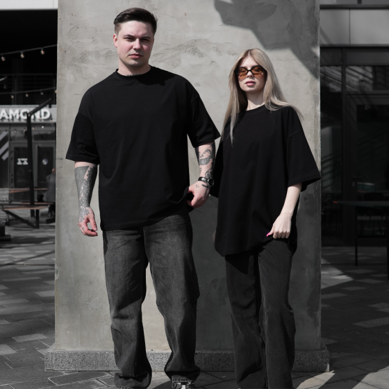 Парные футболки оверсайз(oversize) для мужа и жены, для влюбленных пар SANE черные Одесса