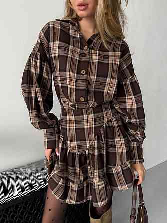 Жіночий стильний костюм-двійка: сорочка та спідниця в карту тіар Шоколадний, 46/48 Одеса