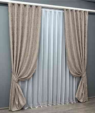 Комплект готовых штор VR-Textil Лен мрамор Pavliani VO № 1717ш серо-бежевый 185х270 см 2 шт (39-119) Киев