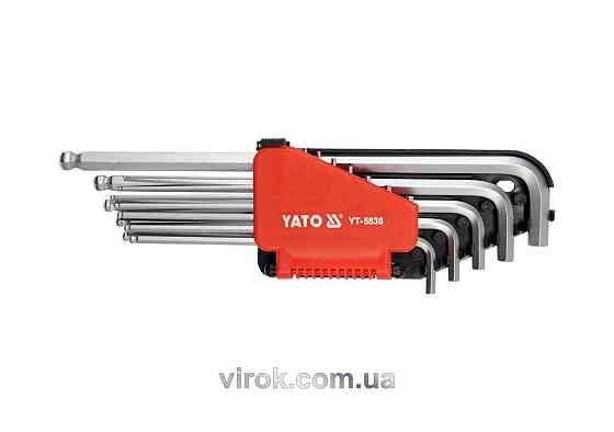 Ключі 6-гранні,Г-подібні дюймові YATO з кульовим наконечником, подовжені, компл. 12 шт. [6/36] Одеса