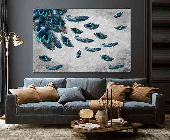 Картина полотно у вітальню / спальню   Пір'я Павича  MLP_279 ( 60х30см ) 70x140 см Київ