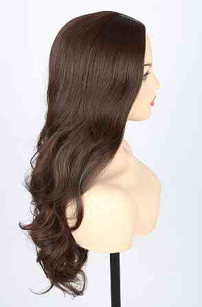 Парик женский темно-каштановый длинный волнистый, коричневые термостойкие искусственные синтетические волосы Киев