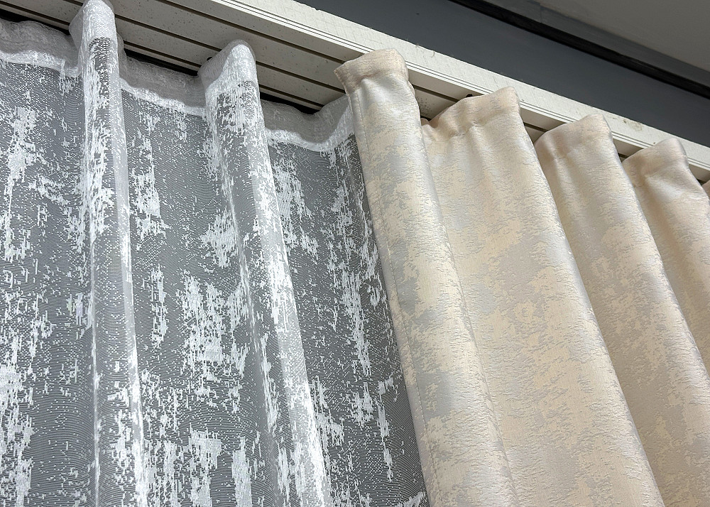 Комплект штор VR-Textil Жакард Мармур 150х270 2шт і Тюль 500х270 1763ш-1400т Молочний з білим 71-021/4 Київ - фото 8