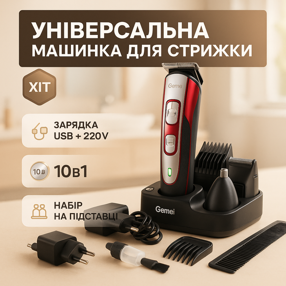 Професійна акумуляторна машинка для стрижки GEMEI GM-592, Машинка для стрижки волосся міцна QG-42 Львів - фото 17