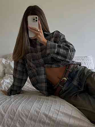 Жіноча трендова сорочка оверсайз у клітинку фланель Сірий Одеса