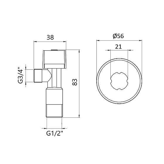 Кран кутовий Thermo Alliance Standart (ручка шестигранник) з вент.буксою 1/2"Н х 3/4"Н SF3441520 Київ