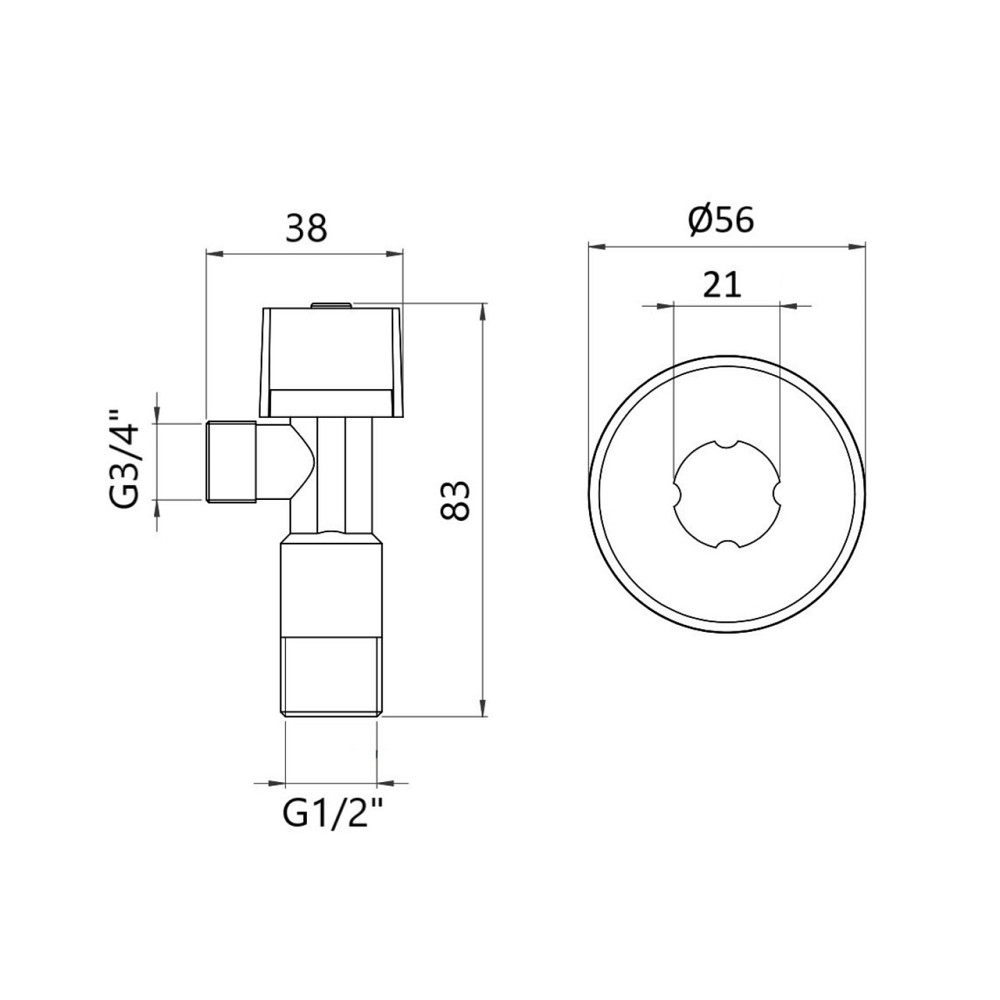 Кран кутовий Thermo Alliance Standart (ручка шестигранник) з вент.буксою 1/2"Н х 3/4"Н SF3441520 Київ - фото 2