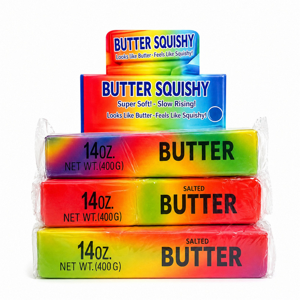 Антистрес-іграшка Squishy Butter Rainbow Масло райдужне 24 см, м'який сквіш великий Київ - фото 1