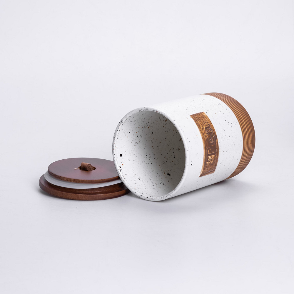 Набор порцеляновых банок для сыпучих 3 шт, бежевый Киев - изображение 4