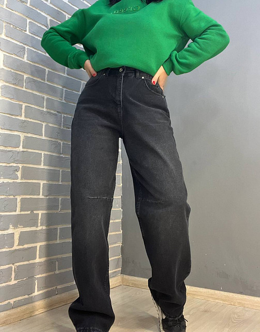 Джинсы женские Q-4 3013 Skaiter багги свободные оверсайз швы на коленях затяжка на талии черные, черный, 28, 28, 72 см, 107 см Киев - изображение 1