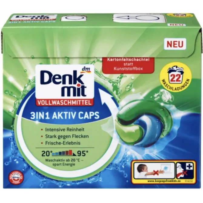 Капсулі для прання білих речей Denkmit 3in1 Aktiv Caps 22 шт. Львів - фото 1