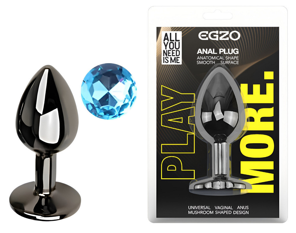 Анальна пробка з кристалом EGZO - Dark Gray Round Plug Aqua, size S Sex Aura Київ - фото 1