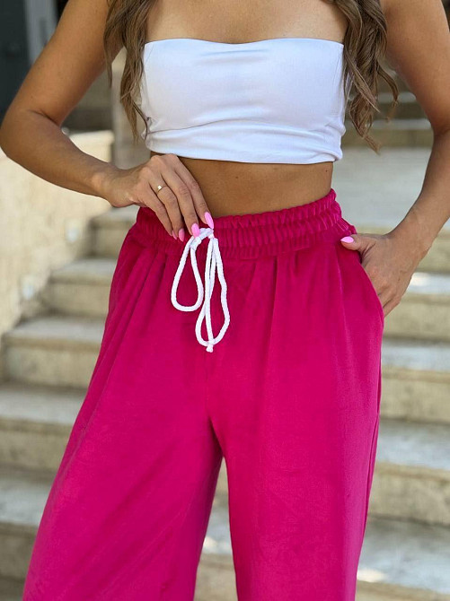 Жіночі базові штани велюрові вільного крою турецький королівський велюр Малиновий, 46/48 Одеса - фото 1