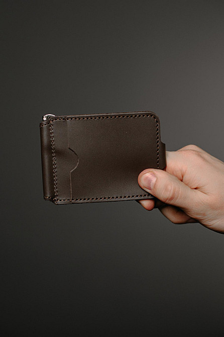 Затискач для купюр із натуральної гладкої шкіри SR013 (Коричневий) Суми - фото 7