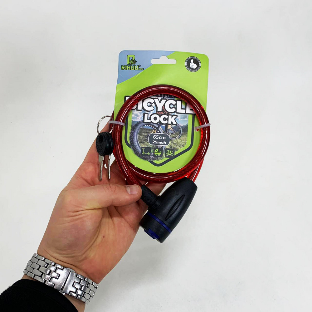 Замок велосипедний KIHUU LOCK 187, 10*65 тросовий, 2 ключі. Колір: червоний ZD-60 Львів - фото 1