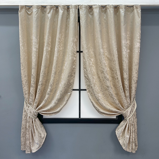 Комплект коротких штор VR-Textil Льон мармур Pavliani VO № 1713ш айворі 130х170 см 2 шт (35-0339) Київ - фото 1
