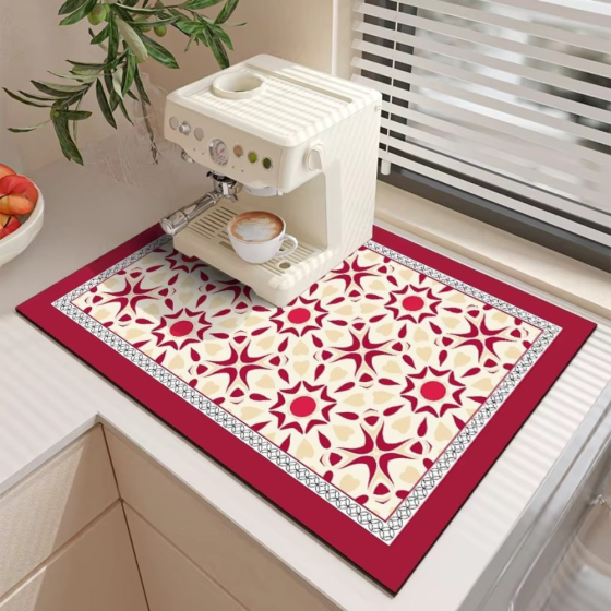Коврик кухонный на столешницу для кофемашины и бытовых приборов, резиновый, влагопоглощающий,бордово-бежевый Каменец-Подольский