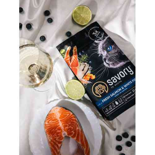 Корм сухой Savory Adult Cat Gourmand Fresh Salmon and White Fish для взрослых кошек со свежим лососем и белой рыбой 400 г Киев