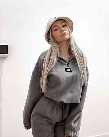 Жіночий теплий прогулянковий костюм двійка з двостороннього щільного флісу Графіт, 42/44 Одеса