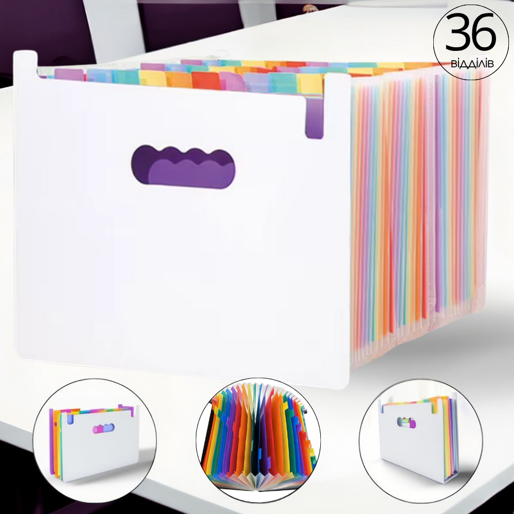 Папка-органайзер для хранения документов и файлов формат А4 на 36 отделений,,с цветными вкладками,черная 330x240x40 мм Каменец-Подольский - изображение 1