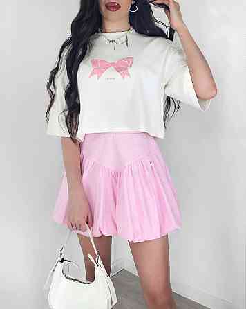 Женский летний романтичный костюм двойка: футболка и юбка турецкий кулир + коттон Одесса