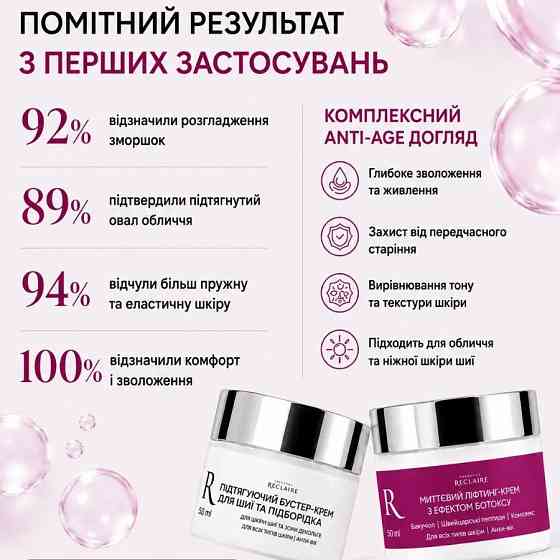 Підтягуючий ліфтинг-комплекс для обличчя та шиї з ефектом ботоксу Botox Effect Without Injections Reclaire cosmetics Київ