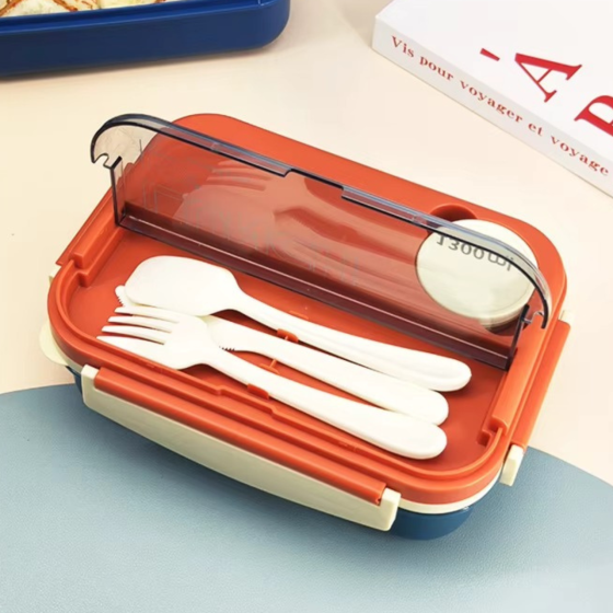 Контейнер, ланч-бокс для гарячої та холодної їжі, миска з окремими відсіками та столовими приборами для їжі, помаранчевий Кам'янець-Подільський