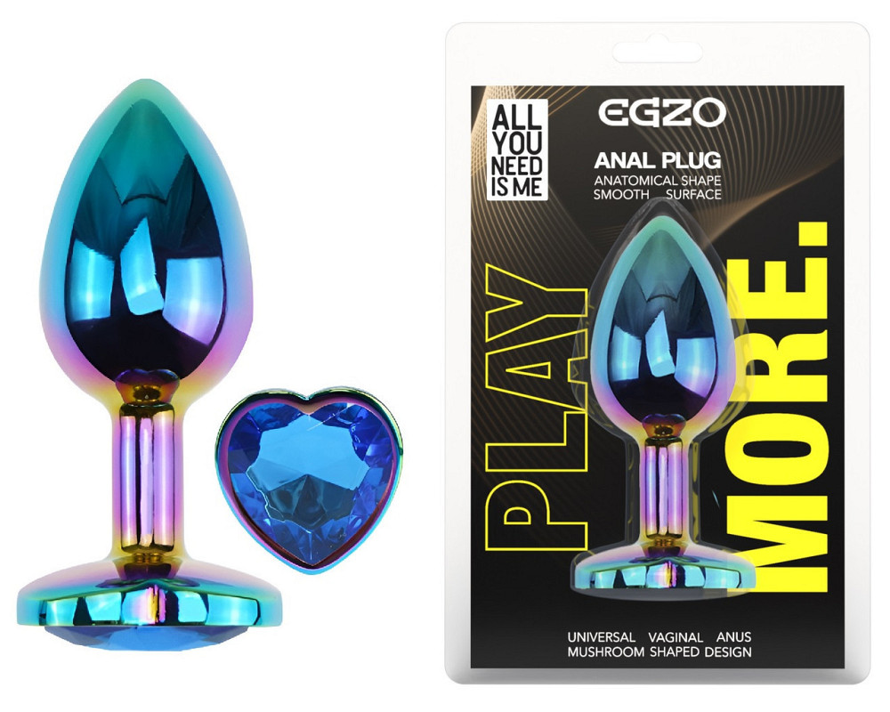 Анальна пробка з кристалом EGZO - Multicolor Heart Plug Blue size M Sex Aura Київ - фото 1