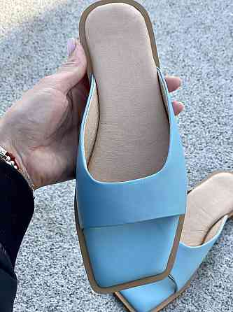 VIFEST Шльопанці жіночі з натуральної шкіри на плоскій підошві блакитні літні VIFEST 2016 р. 36 Коломыя