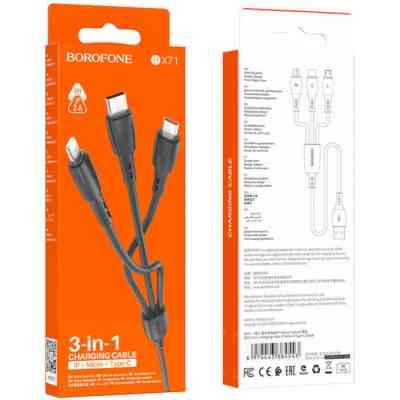 Дата кабель USB 2.0 AM to Lightning+USB-C+Micro 5P 1.0m 2A PVC BX71 black BOROFONE (6974443384543) Вінниця