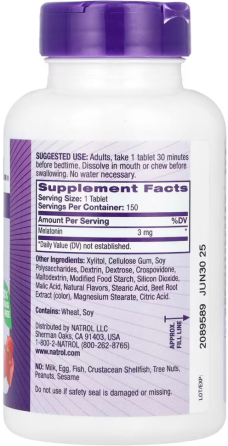 Мелатонін для сну 3 мг Natrol Melatonin 150 таб зі смаком полуниці Київ