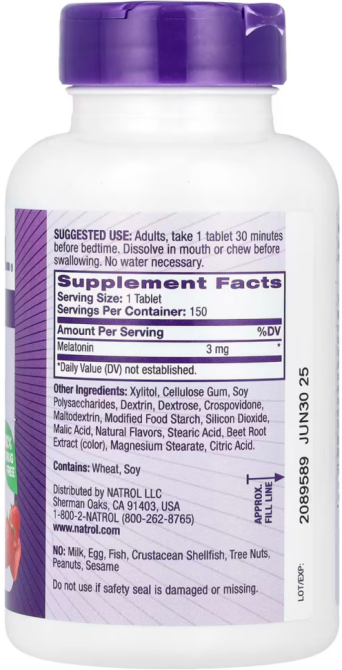 Мелатонін для сну 3 мг Natrol Melatonin 150 таб зі смаком полуниці Київ - фото 2