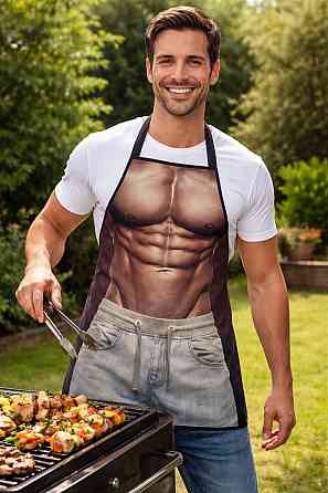 Фартух з приколом чоловік в джинсах та голим торсом 80 на 60 см різнобарвний Київ