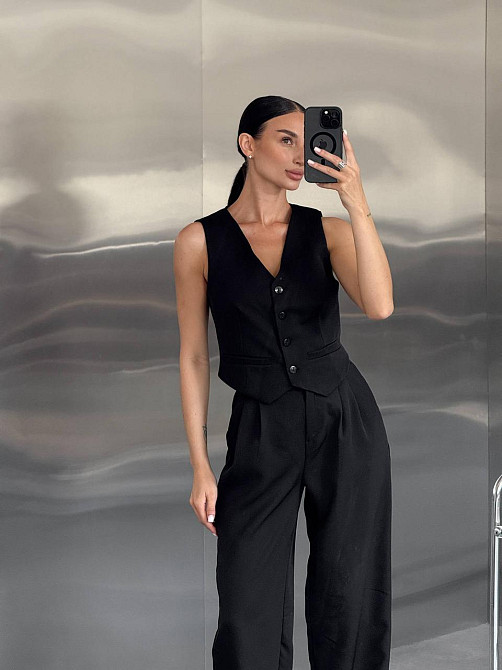 Жіночий класичний брючний костюм-двійка: жилет і штани костюмка Чорний, 46/48 Одеса - фото 3